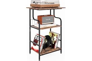 FANNYE Record Player Stand, 3-Tier Record Player Table, Vinyl Record Storage with Extra-Large Desktop, Turntable Stand End Table for Vinyl Record, Record Holder for Living Room