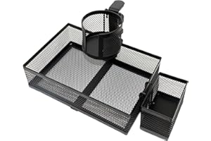 DESKORGA Organizzatore girevole da scrivania a 360° (25 x 17 x 7 cm) – Supporto per telefono, bicchiere e portacavi – rete metallica solida – ideale per telelavoro e gioco