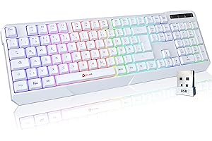 KLIM Chroma - Tastiera da gaming senza fili QWERTZ tedesco + durevole, ergonomica, impermeabile, silenziosa + tastiera RGB senza fili per PC PS4 Mac + nuova versione 2024 + bianco