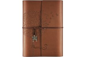 OMEYA Leather Journal Notebook, travel journals for women, refillable butterfly notebook lined personal diary writing notebook gifts A5 16.5 x 23.4cm (brown)