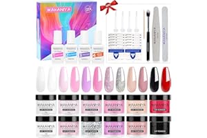 WAKANIYA Nail Dipping Powder Set Kit, 12 Couleurs Dip Poudre Acrylique pour Ongles, Kits de Trempage Pour Manucure avec Base & Top Coat, Activateur, Brush Saver Nail Art Manucure