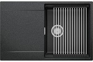 Spülbecken Graphit 78x50 cm, Granitspüle + Ablauf-Set + Aufrollbare Abtropffläche, Küchenspüle für 50er Unterschrank, Einbauspüle von Primagran