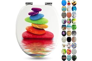 Sanfino® Premium Abattant WC en bois avec frein de chute, qualité supérieure, nombreux motifs colorés, confortable, installation facile, notice de montage incluse – „Rainbow Stone"