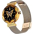Fire-Boltt Emerald Gemstone-Studded Diamond Cut Smart Watch with 1.09” HD Display, Multiple Sports Modes, Health Suite, Wireless Charging, IP68 with Additional Stainless Steel Strap (Rose Gold)