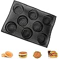 Dioycli Hamburger Bun Pan, Silicone Hamburger Bun Mold Non Stick Mesh Bun Molds for Baking Fit Half Pan Size Loaf Pan Perforated Bakery Molds for Gluten Free Buns, 8 Loaf