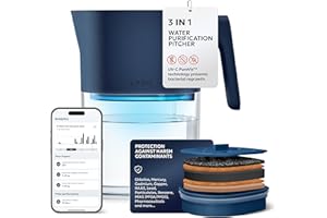 LARQ PureVis 3-en-1 Carafe 1,9L UV Auto-Nettoyante, filtre PFAS, Chlore, Plomb & plus – Suivi via App – Filtre Biosourcé – Garantie 2 Ans, Monaco Blue