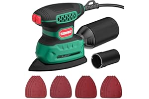 SORAKO Electric Sander,220W 14000 OPM 230V Sander for Wood with Dust Collector and 16 Pieces of Sandpaper, Compact Sanding Machine is Perfect for Sanding, Polishing in Small Spaces