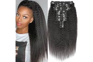 EINBEAUTY Kinky Straight Extension Clip Cheveux Naturel.16pcs 240g.Extensions de Cheveux Humains Réels Invisibles à Clipser.Extensions de Cheveux Noirs Naturels Pour Femmes Noires.16+18 Inch. 36 Clips.