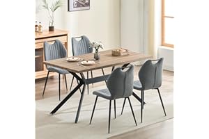 LEWE Esszimmergruppe Esstisch mit 4 Stühlen, 140 x 80 x 76 cm Rechteckig Esstisch aus Holz mit 4 Esszimmerstühle mit Hohe Rückenlehne, Schwarz Eisenbeine, für Küche Esszimmer und Wohnzimmer