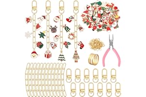 AUGSUN Kit de fabrication de porte-clés de Noël de 189 pièces, fabrication de breloques comprenant 60 breloques de Noël, 12 clips porte-clés, 15 chaînes d'extension, 100 anneaux ouverts et une pince à