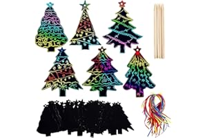 WELLXUNK 48 Stück Kratzbilder für Kinder, Weihnachten Kratzpapier,Weihnachten Kratzbilder Set für Kinder Regenbogen Kratzpapier Set,für Weihnachten Weihnachtsbaum Deko