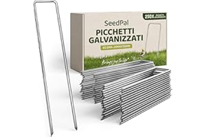 SeedPal Picchetti in Acciaio Zincato (250 Pezzi) - Picchetti per Telo di Pacciamatura, Recinzione e Camping - 150mm di Lunghezza, 25mm di Larghezza, Ø 3mm