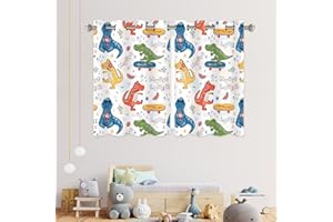 YISURE Blackout Cartoon Dinosaur Curtains, Nursery Cute Curtains for Kids' Bedroom, Darkening Eyelet Window Drapes with Grommets- 42x55 Inch 2 Panels
