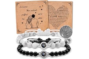 Luckeey 2PCS Bracelet Couple, Cadeau Couple Je t'aime 100 Langues Bracelet Connecté Couple, Cadeau Saint Valentin