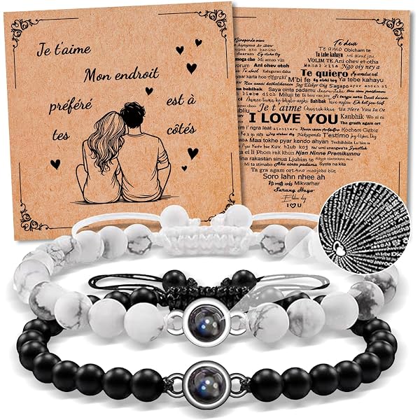 Bracelet Couple Magnétique Ajustable En Acier Titane - Cadeau Romantique Pour Saint-Valentin, Noël Ou Anniversaire