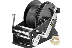 Bravex Boat Trailer Winch 3500lbs with 33ft Strap, Heavy Duty Hook Portable Hand Winch, Two Way Ratchet Manual Winch for SUV ATV UTV for 4:1/8:1 Gear Crank Winch (3500lb with Cable Black Winch)