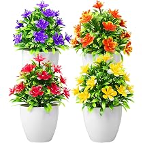 3 Fleurs Artificielles Prunier En Pot - Déco Réaliste 27cm Pour Intérieur Et Extérieur