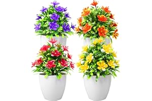 JINXIAN 4 Stück Kunstblumen im Topf Künstliche Blumen Klein Kunstpflanze Mini Künstliche Pflanzen Wie Echt im Topf für Hause Büro Cafe Innen- und Außenbereich Deko