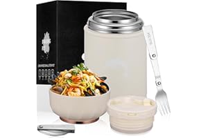TranRantic Térmico para Comida Caliente, 500ML Acero Inoxidable Contenedor Térmico de Doble Pared, Matraz de Sopa Termo con Tenedor y Cuchara Plegables, Tarro de Comida para Comidas Calientes(Blanco)