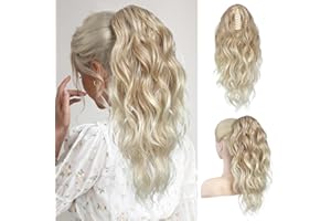 ‎FLUFYMOOZ FLUFYMOOZ Ponytail Extension Pferdeschwanzverlängerung, 46 cm Klauenclip Pferdeschwanzverlängerung, gewellte lockige Klauenclip in Pferdeschwanz Haarverlängerungen (Dunkelblond bis Hellblond)