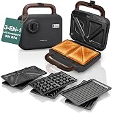 LEBENLANG Sandwich Maker 3 in 1-850W Incl. 3 inserts for Sandwich Grill | Waffles I Sandwich Maker 2 Sandwich Tostadeira Sand