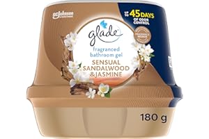Glade Fragranced Bathroom Gel, Bathroom Air Freshener & Discreet Odour Eliminator, Sensual Sandalwood and Jasmine, 180g (Packaging may vary)