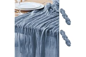 Asee'm 2PCS Tischläufer Käsetuch 300 x 90cm Staubiges Blau Boho Transparente Läufer Tisch Hochzeit Gaze Stoff Rustikale Käse Tuch für Braut Dusche Party