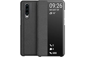 KANSI kompatibel mit Huawei P30 Hülle, Smart View Flip Hülle + Panzerglas - Schwarz