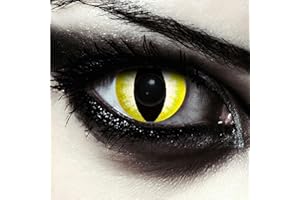 DESIGNLENSES lentilles de couleur jaune pour halloween costume de serpent, 1 paire (2 pcs), yeux de chat sans correction + étui à lentilles "Yellow Dragon"