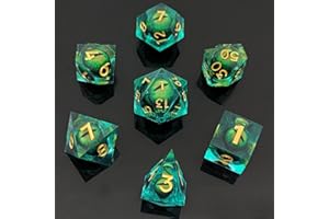ORUZA 7 Stück Drachenauge Polyedrische Harz Spielwürfel DND Würfel Set D&D Würfel für Dungeons and Dragons RPG MTG Pathfinder Rollenspiel D4 D6 D8 D10 D% D12 D20