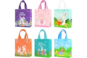 BOENFU Torby na prezenty wielkanocne, 6 szt., torby na prezenty wielokrotnego użytku z uchwytami, torby na polowanie na jajka wielkanocne na imprezę dla dzieci, zajączek wielkanocny, jajko, torba na