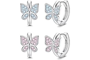Chriscoco Creolen 925 Sterling Silber Pin Schmetterling Ohrringe Zirkonia Huggie Creolen Kleine Ohrringe für Damen Mädchen Kleine Kinder Ohrringe Creolen Geschenk zum Geburtstag Hypoallergen