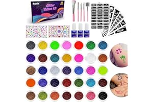 ROIZEFAR Tatuaggi Per Bambini , 35 Colori Tatoo Temporanei Glitter Con 144 Modelli, Tatuaggi Bambina Per Bambini, Adulti, Compleanni, Feste, Festival, Tatoo Bambini Kit Tatuaggi
