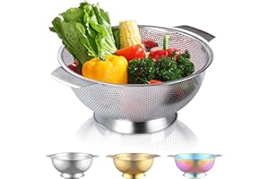 Kyraton Acciaio Inox Colander 5 Quart, Filtro Professionale con Manici Heavy Duty e Autodrenante Solido Anello Base per Pasta, Spaghetti, Berry, Veggie, Frutta, Noodles, Insalate Lavastoviglie Safe