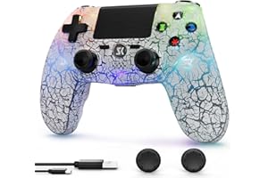 CHENGDAO Manette sans fil pour PS4, Manette LED pour PS4 compatible avec PS4/Slim/Pro/PC/IOS/Android, lumière RGB, motif de fissure, batterie de 1000 mAh, deux moteurs de vibrations, gyroscope à 6-axes