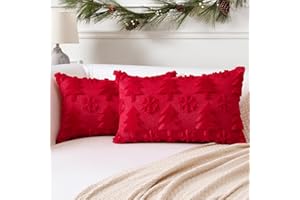 Artscope Zestaw 2 poszewek na poduszki 30x50cm, miękkie, pluszowe, krótkie, wełniane, aksamitne, dekoracyjne, luksusowy styl, na sofę, do sypialni, choinki i płatka śniegu, czerwone