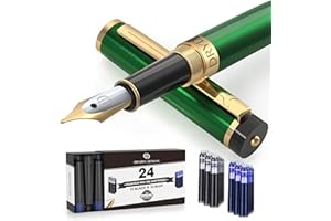 Dryden Designs Fountain Pen - Medium Nib | Includes 24 Ink Cartridges and Ink Refill Converter | Calligraphy Pen, Consistent Writing, Smooth Flow - Emerald Green