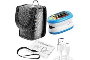 TP TRADEPROVIDER Pediatric Pulse Oximeter with Bag Heart Rate Stats Monitor Kids Finger Blood Oxygen Saturation Monitoring Children SpO2 Levels Detection TFT Lanyard & USB (Storage bag with Blue Oximeter)