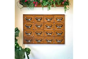 HIGH THYME FARMACY Vintage Apothecary Cabinet with Drawers - 16 Drawer Mountable Library Card Catalog Cabinet w/ Hardware Included - Wooden Medicine Cabinet Apothecary Decor for Apothecary Supplies - 20" x 14.2" x 4.3