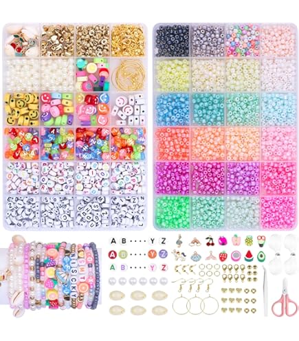 Lynnmos Heishi - Kit di perline in argilla polimerica, 8500 pezzi, 2 scatole, 24 colori, per la creazione di braccialetti, kit per la creazione di