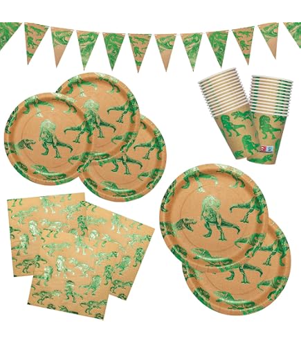 Dinosaurier Geburtstagsdekoration Set – 171 Teile Mit Tellern, Luftballons, Banner, Tischdecke