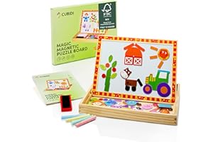CUBIDI® Montessori Magic Board - kreatywne, magnetyczne drewniane puzzle i tablica dla dzieci w jednym, interaktywna tablica magnetyczna z 2 różnymi stronami, dla chłopców i dziewczynek i małych