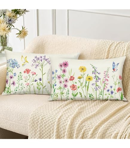 Tosleo 2 federe per cuscino ricamate, 45 x 45 cm, primavera estate, fiori rosa, decorativi, per sala da giardino, divano, cuscino decorativo