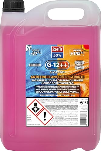 El calor y el coche: lo que más sufre 2 krafft Anticongelante Coche Rosa G12++ con Tecnología Híbrida - 5L