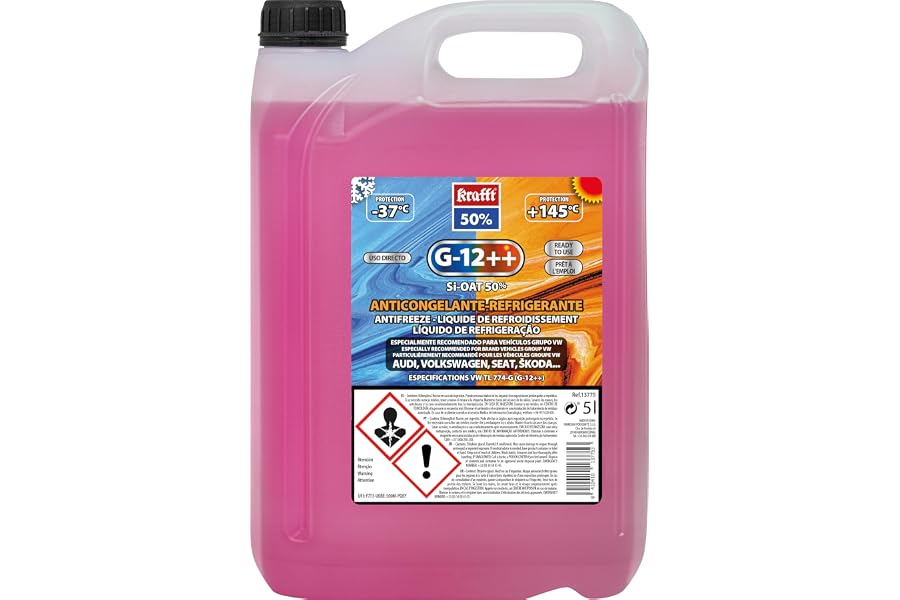 krafft Anticongelante Coche Rosa G12++, Líquido Refrigerante con Tecnología Híbrida - 5 L