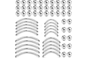 LAURITAMI 48PCS 16G Barbell Curvado Piercing Ceja Lengua Ombligo Labio Barra Bolas Colores Acero Inoxidable Anillos Joyas Cuerpo