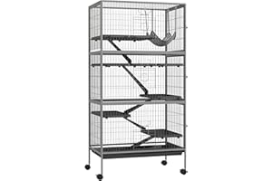 Pawhut Cage pour rongeurs Multifonction 4 Plateformes 3 rampes 4 Portes dim. 80L x 52l x 159H cm Acier Gris argenté Noir