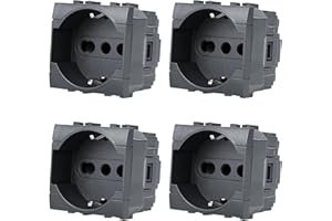 Voltix 4 Pezzi Prese Schuko da Muro 2P+T 16A Compatibili con BTicino Living Light e Living International, Nero - Placche Compatibili BTicino (4)