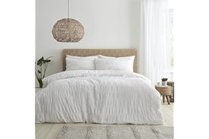 Catherine Lansfield Seersucker zestaw poszewek na kołdrę z poszewką na poduszkę, kolor biały