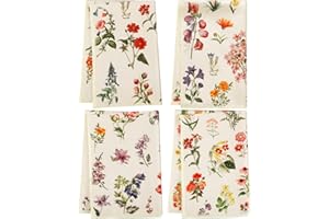 Preboun Set of 4 Vintage Wildflower Dish Towels for Kitchen Decorative 16 x 24 Inch Floral Kitchen Towels Hand Floral Bath Towels Dish Cloth for Cooking Tea Bathroom Woman Guest Girl Housewarming Gift